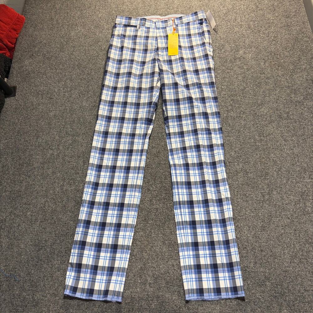 NWT Louis Castel Blue Plaid Performance Golf Pants Size 78 US 8 Slim Trousers